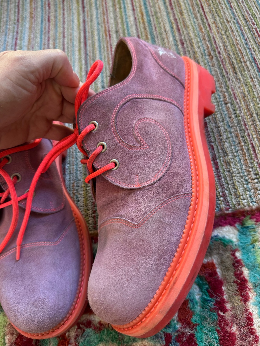 Fluevog 7th Heaven Derby Swirl purple (orchid)/pink suede lace-up shoe -11.5 - Picture 11 of 16